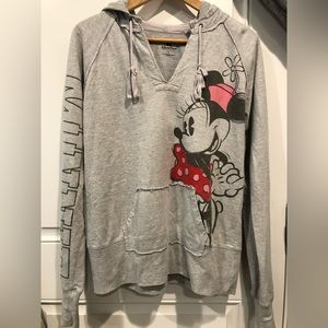 Women’s Disney Minnie Mouse v-neck hoodie sweatshirt, sz large, EUC, gray.